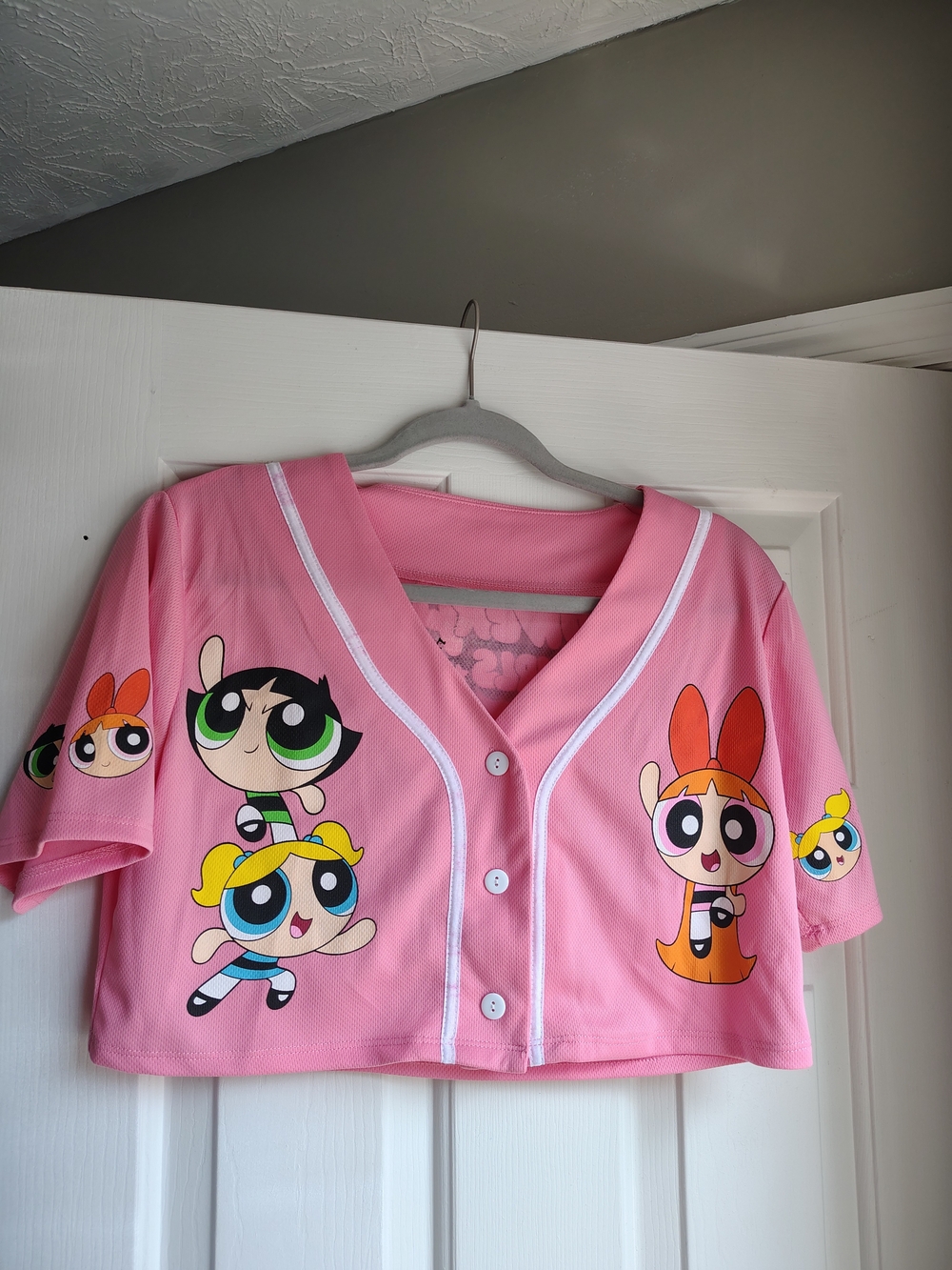 Pink Powerpuff Girls Cropped Button-Up Jersey Top